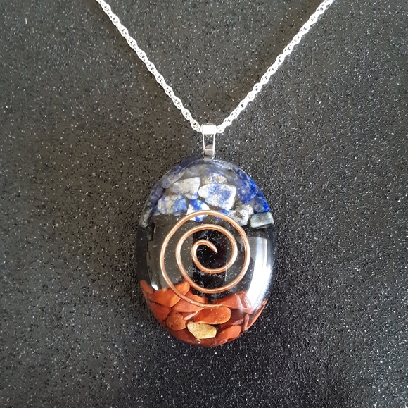 Jewelry - Sterling lapis, jasper, tourmaline orgone necklace